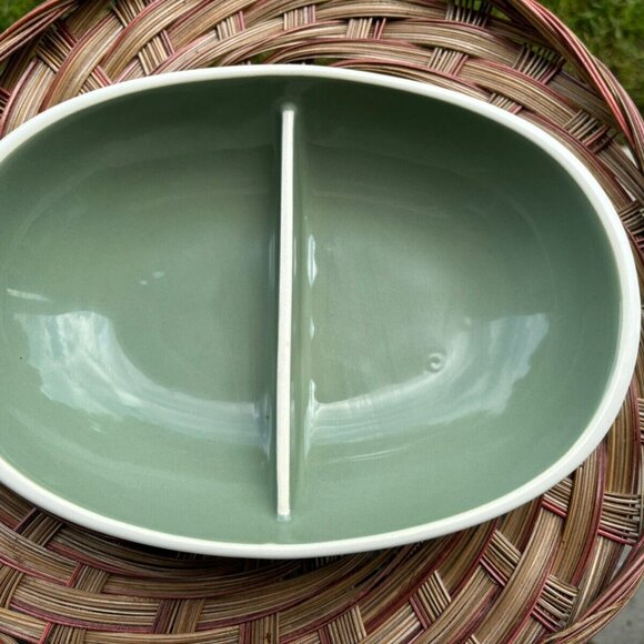 Vintage Harkerware Mint Stone China Oven Proof Divider Dish  Tablescaping MCM - Picture 2 of 8